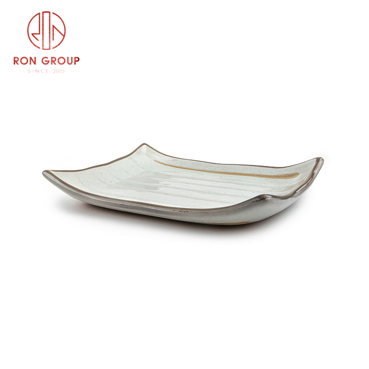 Customized restaurant hotel supplies Asian style dinnerware set ceramic warped rectangle plate
