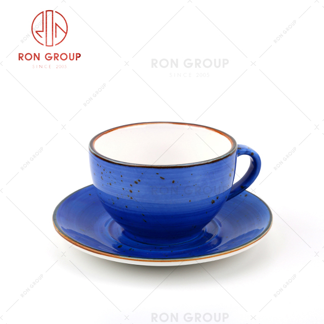 Light luxury ocean blue ceramic coffee mug and sauce modern style cafe porcelain coffee cup