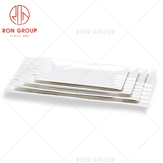 Rectangular pattern edge design white restaurant dinner lunch ceramic tableware fish plate