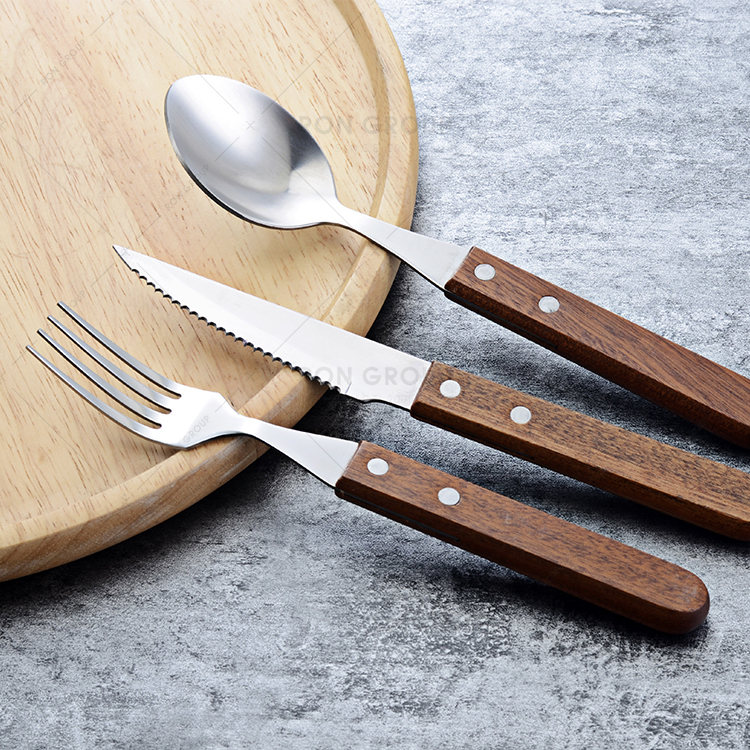 High quality materials made hotel tableware special restaurant wooden handle knife fork spoon