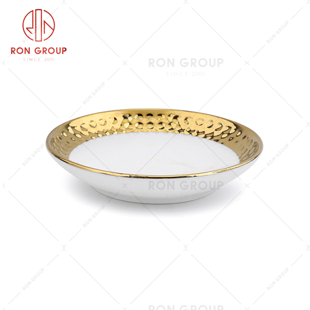 Nordic style restaurant creative tableware hotel gilded edge dinner sauce plate