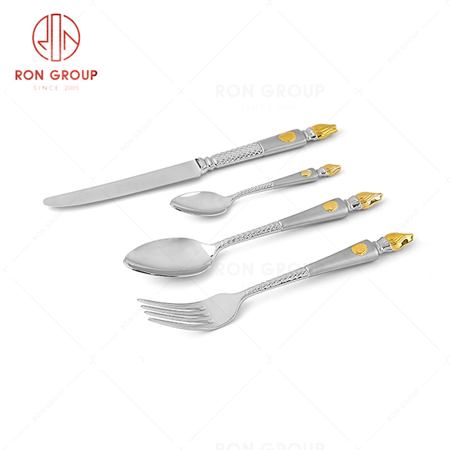 Creative gold handle stainless steel tableware Western tableware steak knife, fork and spoon wholesale