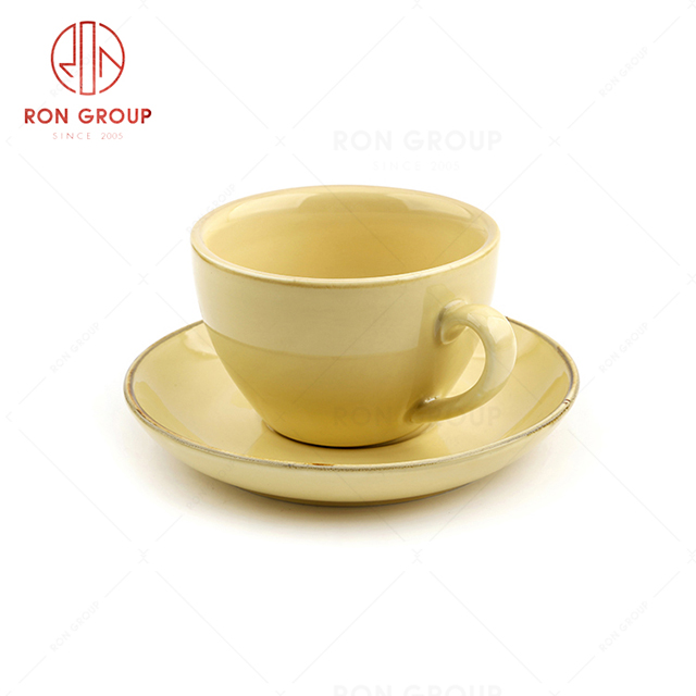 RonGroup New Color Custard Chip Proof Porcelain  Collection - Ceramic Drinkware Coffee Cup and Saucer