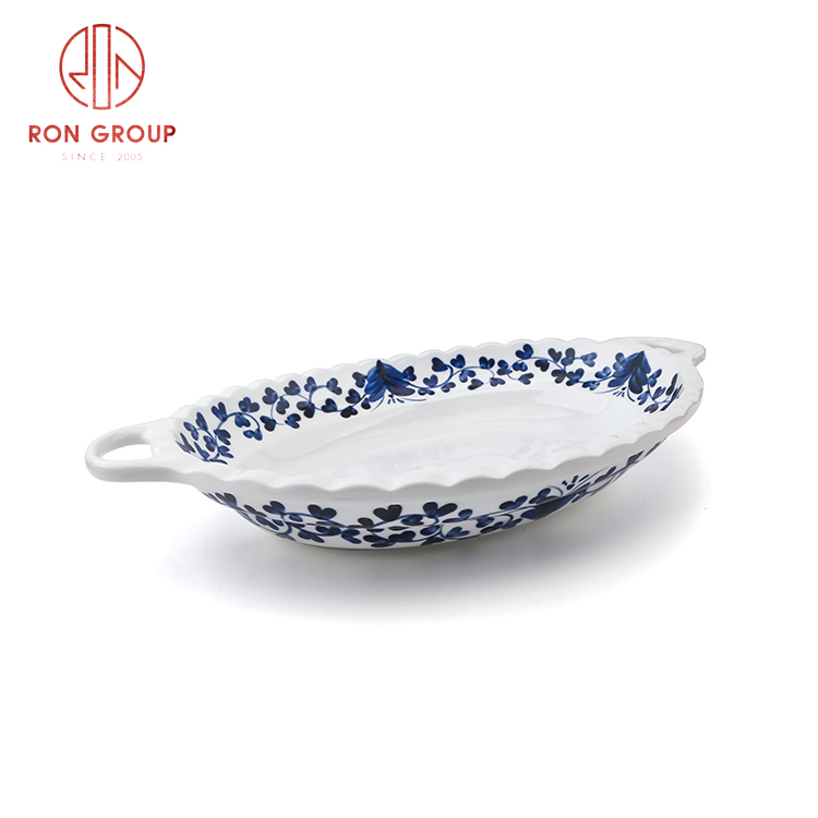 European style ceramic dinnerware set restaurant hotel use wave edge oval bowl with handle