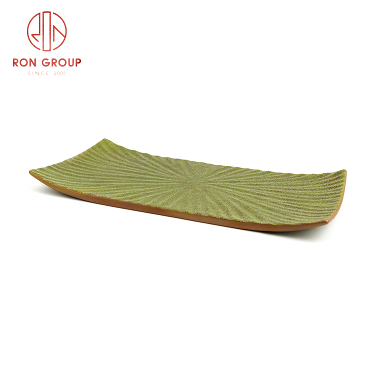 Popular Asian style ceramic dinnerware set restaurant hotel use ceramic blade grain rectangle plate