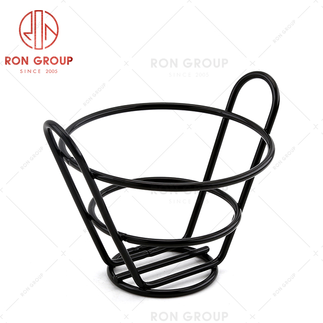 High repurchase rate restaurant utensils black stainless steel binaural snack basket