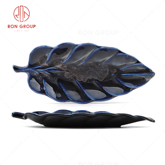 RN0660P00318 Wholesale Unique Design Blue Agate Series  Ceramic Leaf Plate
