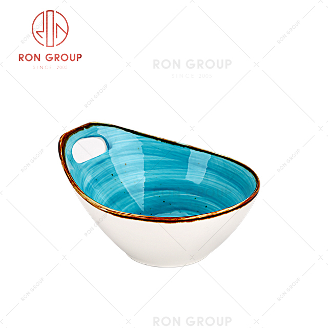Wholesale Restaurant Black Ceramic Bowl With Handle