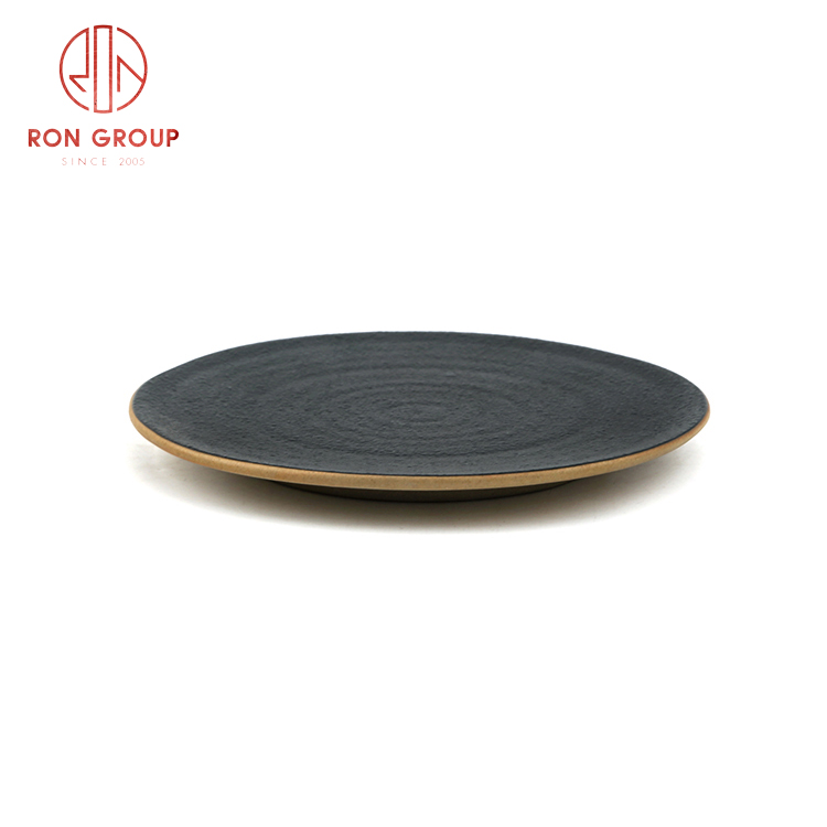  Popular frosted black ceramic water wave abnormal round plate restaurant hotel supplies dinnerware set