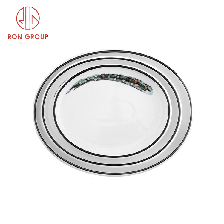 Cheap price porcelain Japanese egg shape shallow plate fine dining porcelain ink painting tableware