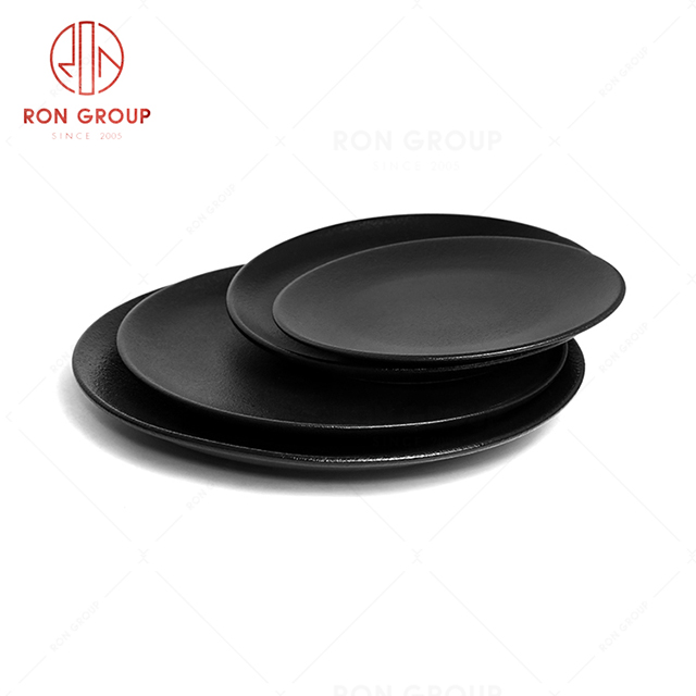 RonGroup New Color Matte Black Chip Proof Porcelain  Collection - Ceramic Dinnerware Shallow Round Plate 