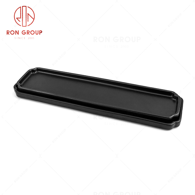 Exquisite black restaurant tableware hotel essential frosted high-quality long plate