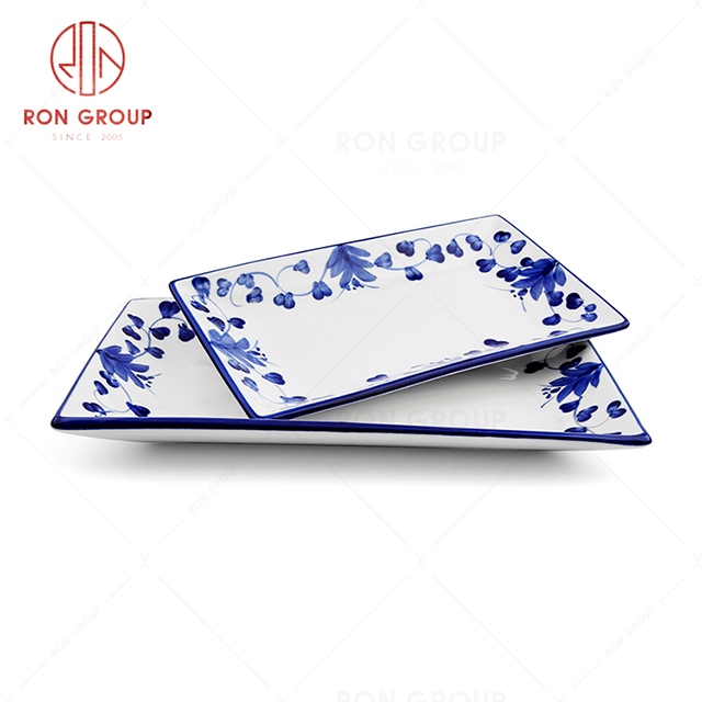 RonGroup New Color Rattan Flower Chip Proof Porcelain  Collection - Ceramic Dinnerware Retangular  Plate