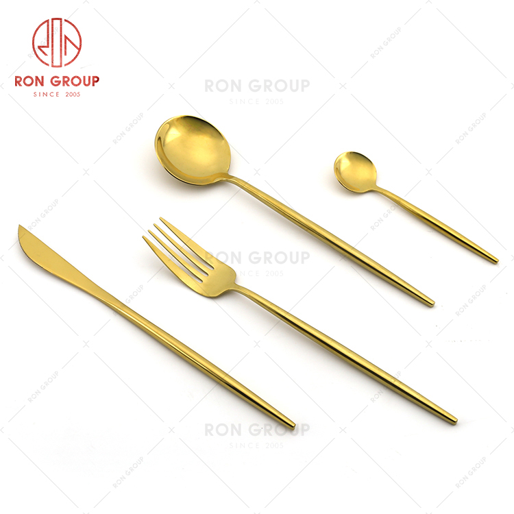 Light luxury style golden cutlery restaurant tableware dining table knife fork soup spoon dessert spoon